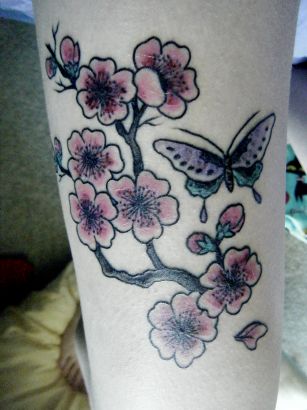 Cherry Blossom And Butterfly Tattoo